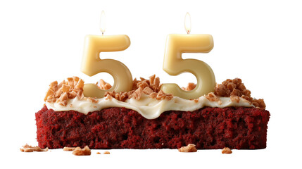 Birthday celebration with 55th candle cake on transparent background festive environment close-up view