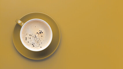Yellow coffee cup on minimalistic bright background