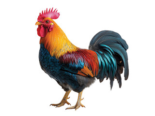 Fototapeta premium Back of colorful free range male rooster isolated on transparent or white background, clipping path ,png 