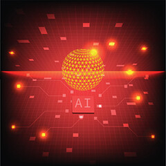  Golden AI Sphere on Red Data Grid Abstract Artificial Intelligence Concept
