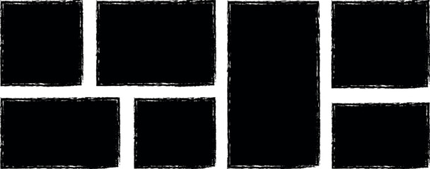 Rectangle Brush stroke, ink paint brush, grunge box. Frame box shape with brush crayon texture. Black grunge rectangles. Square shape for text. Doodle rectangle pastel chalk elements. Brush frame box