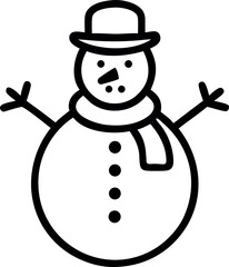 Simple Black and White Snowman Illustration with Hat and Scarf