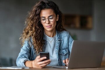Woman managing her online banking, social life, and tasks on a laptop.