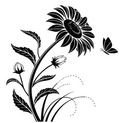 silhouette sunflower on white background