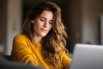 Woman managing her online banking, social life, and tasks on a laptop.