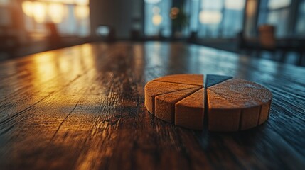 Wooden pie chart on a table