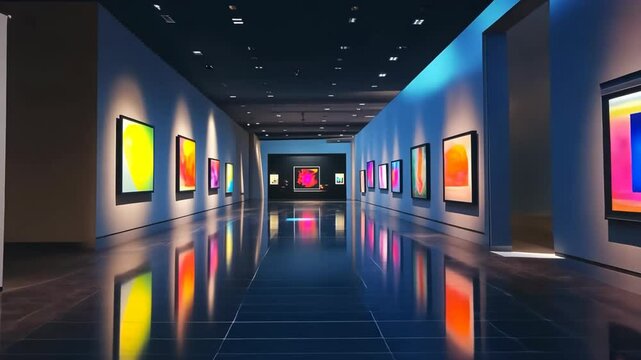 contemporary art gallery background fool of painting and sculpture in room 