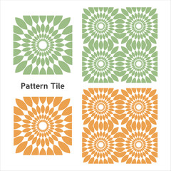 Seamless geometric floral pattern in green and orange.