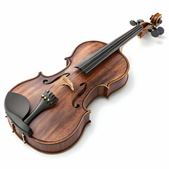 Obraz premium classic wooden violin with elegant curves and rich brown finish, isolated on white background
