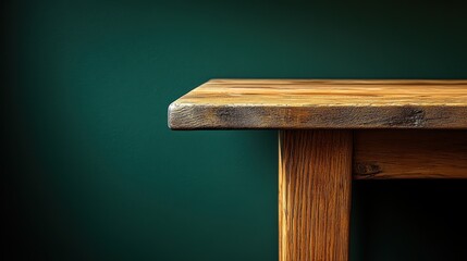 Wooden table corner against dark wall