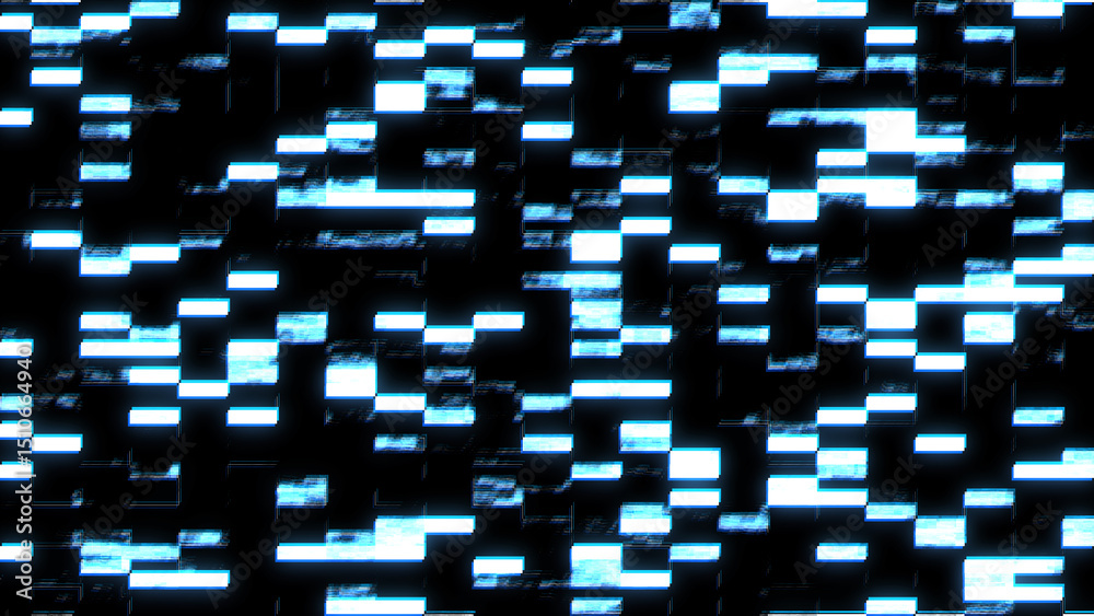 Fototapete Blue wavy glitch structure with blocks. Modern, distorted texture background. For game screens, web-sites, designs, banners and business. 3d rendering.