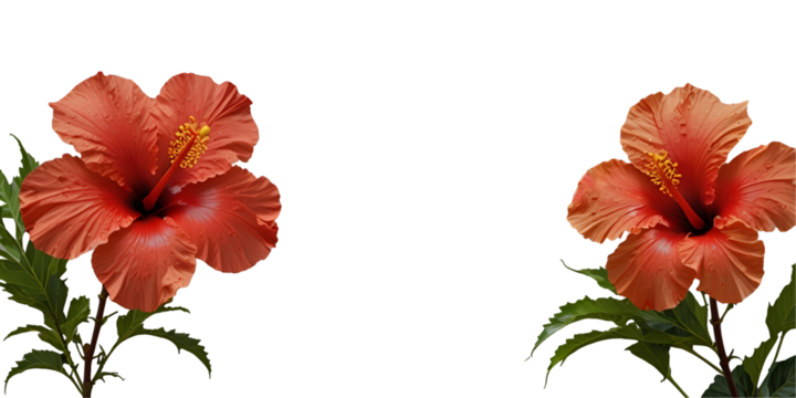 one side copy space and one side a Beautiful  red hibiscus isolated transparent background