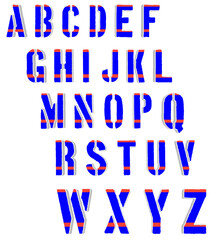 Bold, 3D Alphabet Letters in Blue with Red Stripes