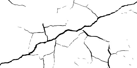 Old wall background crack vector, grunge, ground distress texture.Black crack texture. Cracked on a white background.

