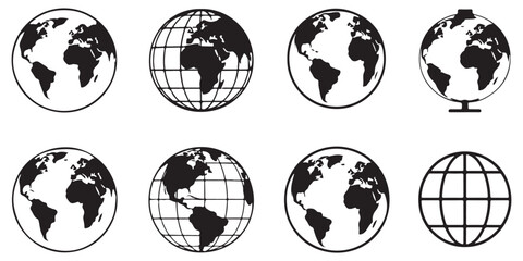 vector various Globe Icons Set Black and White Illustration, 