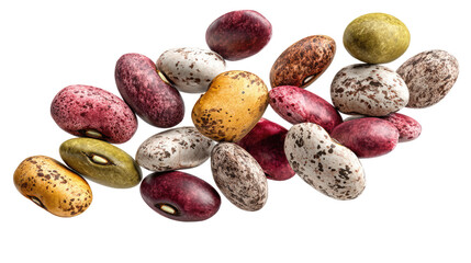 High-quality floating cluster of kidney beans and black beans on transparent background


