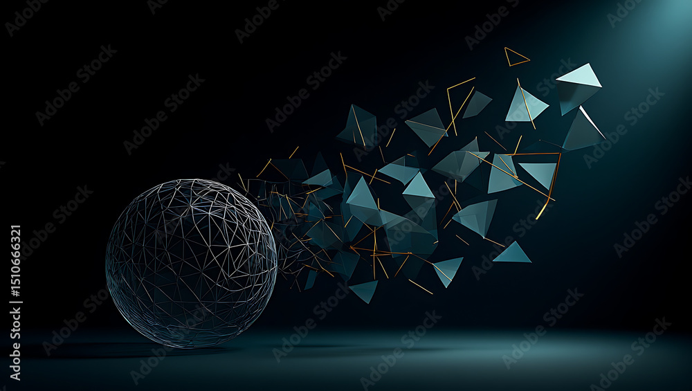 Wall mural abstract background made of glossy triangles and earth globe with technology abstract globalization 