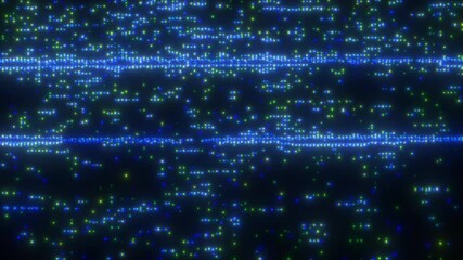 4K Digital glitch background with floating blue and green pixel particles, CRT scanline distortion and analog video noise, motion graphics overlay, screen mode, cyber interface and tech aesthetic - Powered by Adobe