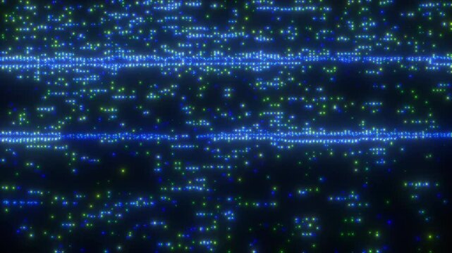 4K Digital glitch background with floating blue and green pixel particles, CRT scanline distortion and analog video noise, motion graphics overlay, screen mode, cyber interface and tech aesthetic - Powered by Adobe