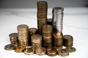 Pile of Ghanaian currency coins