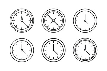 Simple Line Art Clock Icons Set