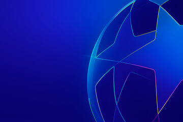 Abstract backgrounds with UEFA Champions League theme, glowing star shapes, light particles, dynamic blue and purple effects, futuristic football visuals for sports design and soccer graphics