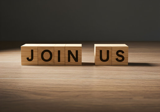 Join us wooden blocks invitation recruitment hiring teamwork collaboration opportunity message concept 100