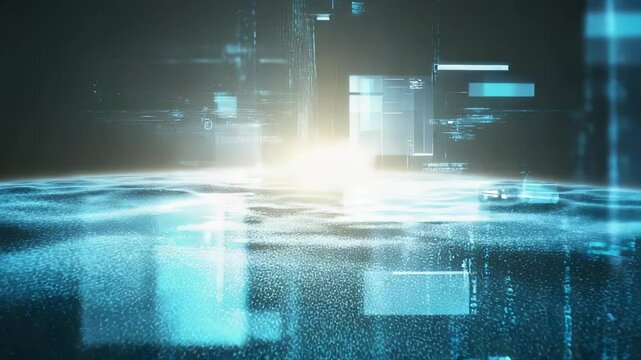 Enter a mesmerizing synthetic ocean of algorithms, witnessing code fragments orbit and disintegrate as they accelerate through a data stream, creating shifting fractal patterns