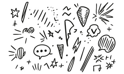 Hand-Drawn Comic Elements Silhouette Set. Expressive Doodles For Creative Design Projects Isolated Vector Illustration Collection