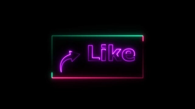 Like button neon bright purple color animation. Abstract rectangle frame like icon animation on black background.