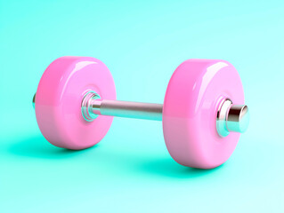 Obraz premium Pink dumbbell on a turquoise background.