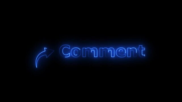 Comment button neon bright  blue color animation. Abstract rectangle frame Comment icon animation on black background.
