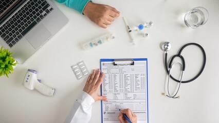 Medical Workspace with Form and Health Tools Organized Neatly