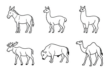 Set of wild and farm animal silhouettes including horses and other mammals