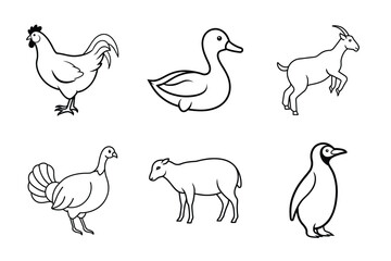 Fototapeta premium Set of wild and farm animal silhouettes including horses and other mammals