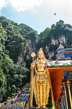 Murugan statue with rainbow stairs at Batu Caves, Kuala Lumpur