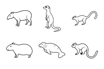 Set of wild and farm animal silhouettes including horses and other mammals