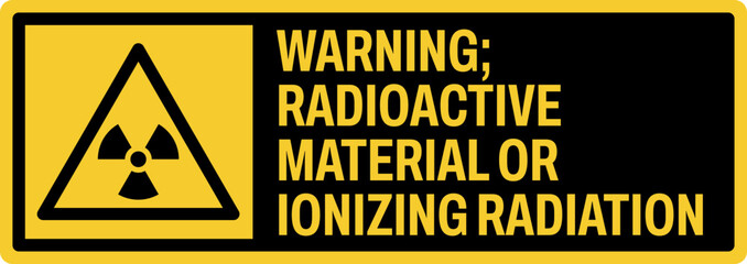 Obraz premium warning safety signs v3 uppercase text_warning ; radioactive material or ionizing radiation_landscape size 1/2 a4,a3,a2,a1 