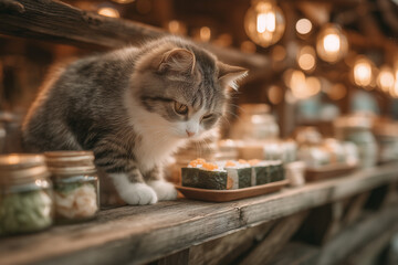 a cat that is eating sushi
