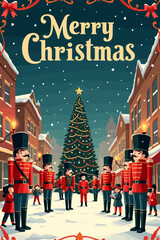 christmas music poster, christmas party poster, christmas poster background, santa poster, happy holidays poster, christmas poster greeting card, christmas, winter, holiday, landscape, illustration, x