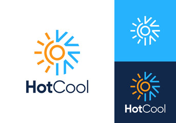snow and sun logo. heating cooling snowflake conditioning vector design concept	
