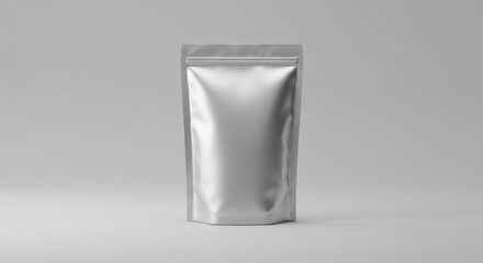 Sleek Silver Packaging for Food or Product Display in a Minimalist Studio Setting