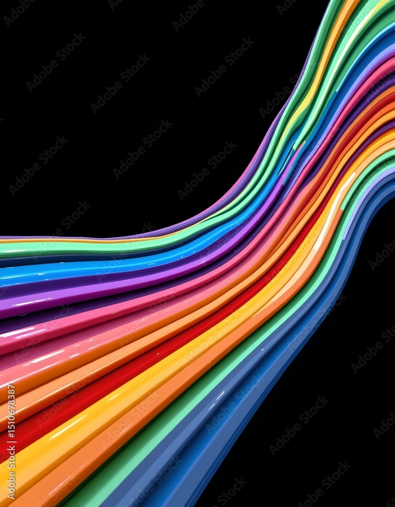 Poster abstract 3d mosaic pixel pattern with colorful horizontal stripes flowing in space, positioned on th