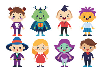 Adorable Cartoon Kids in Halloween Costumes A Collection of Cute Monster and Character Designs