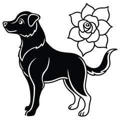 silhouette dog rose on white background