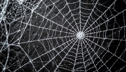 Obraz premium creepy white spider web on black background position at the bottom with clear copy space at the top.