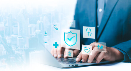 The concept of insurance represents various types of insurance such as insurance, travel, benefits,...