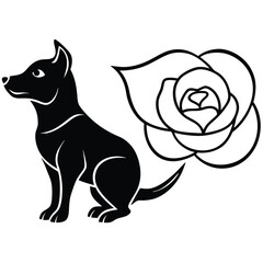silhouette dog rose on white background