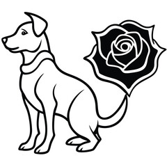 silhouette dog rose on white background