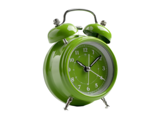 A vibrant green alarm clock, a classic timekeeping device, sits poised, ready to signal the start of a new day or a crucial deadline.